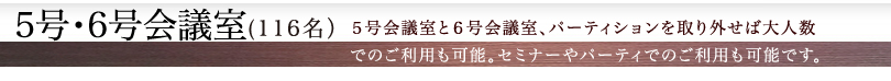 5号･6号会議室 。5号会議室と6号会議室、パーティションを取り除けば大人数でのご利用も可能。